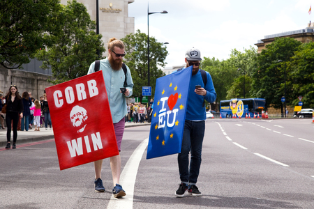 LONDON - July 2nd: Protesters at the march for europe protest on July the 2nd, 2016 in London, england, uk. An estimated 35 thousand attended the march.のeditorial素材