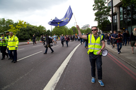 LONDON - July 2nd: Protesters at the march for europe protest on July the 2nd, 2016 in London, england, uk. An estimated 35 thousand attended the march.のeditorial素材