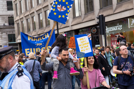 LONDON - July 2nd: Protesters at the march for europe protest on July the 2nd, 2016 in London, england, uk. An estimated 35 thousand attended the march.のeditorial素材