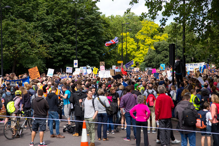 LONDON - July 2nd: Protesters at the march for europe protest on July the 2nd, 2016 in London, england, uk. An estimated 35 thousand attended the march.のeditorial素材