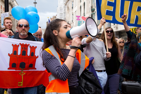 LONDON - July 2nd: Protesters at the march for europe protest on July the 2nd, 2016 in London, england, uk. An estimated 35 thousand attended the march.のeditorial素材