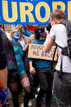 LONDON - July 2nd: Protesters at the march for europe protest on July the 2nd, 2016 in London, england, uk. An estimated 35 thousand attended the march.のeditorial素材