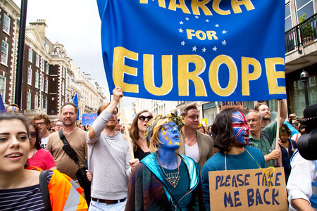 LONDON - July 2nd: Protesters at the march for europe protest on July the 2nd, 2016 in London, england, uk. An estimated 35 thousand attended the march.のeditorial素材
