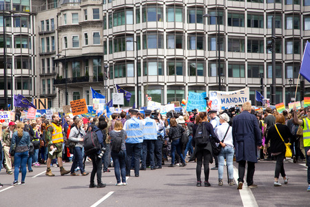LONDON - July 2nd: Protesters at the march for europe protest on July the 2nd, 2016 in London, england, uk. An estimated 35 thousand attended the march.のeditorial素材