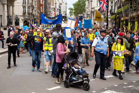 LONDON - July 2nd: Protesters at the march for europe protest on July the 2nd, 2016 in London, england, uk. An estimated 35 thousand attended the march.のeditorial素材