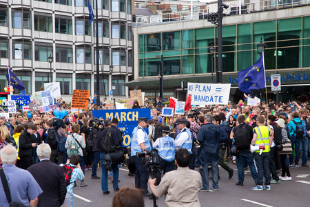 LONDON - July 2nd: Protesters at the march for europe protest on July the 2nd, 2016 in London, england, uk. An estimated 35 thousand attended the march.のeditorial素材