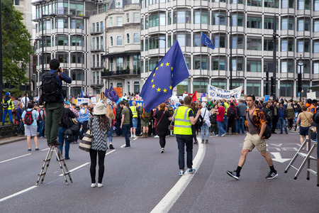 LONDON - July 2nd: Protesters at the march for europe protest on July the 2nd, 2016 in London, england, uk. An estimated 35 thousand attended the march.のeditorial素材