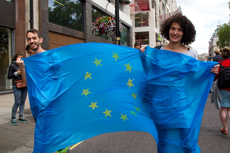 LONDON - July 2nd: Protesters at the march for europe protest on July the 2nd, 2016 in London, england, uk. An estimated 35 thousand attended the march.のeditorial素材