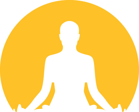 Meditation position in front of yellow circleのイラスト素材