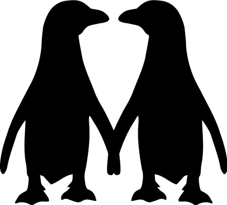 Penguin couple silhouetteのイラスト素材