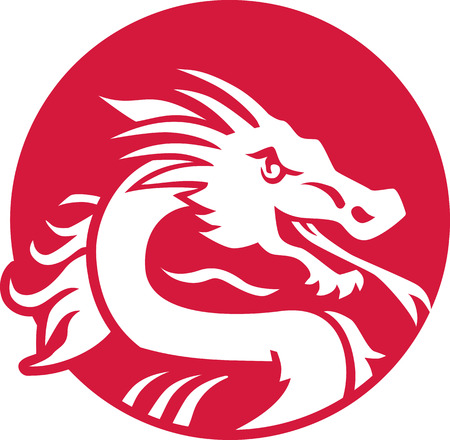 Japanese dragon in red circleのイラスト素材