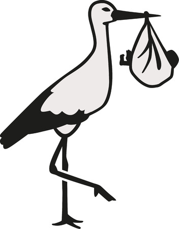 Stork standing on one leg with a baby bagのイラスト素材
