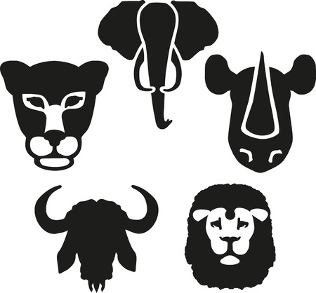Heads of elephant rhino buffalo lion leopardのイラスト素材