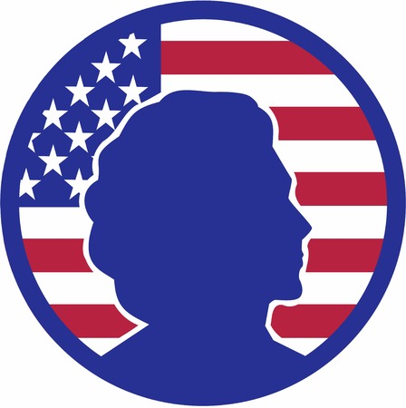 Election candidate in front of USA flag batchのイラスト素材