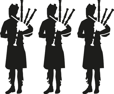 Three Bagpipe player silhouettesのイラスト素材
