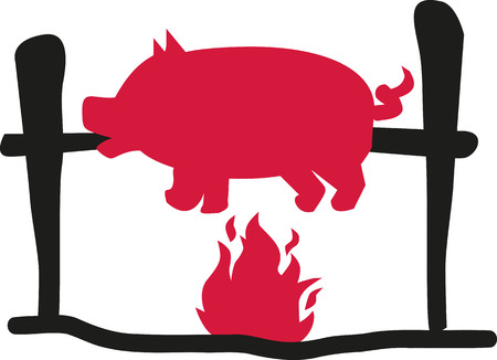 Suckling pig over flameのイラスト素材