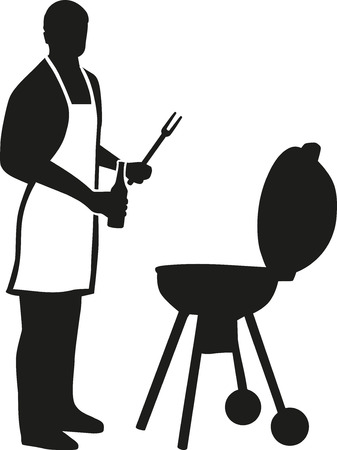Silhouette of man with apron barbecuingのイラスト素材