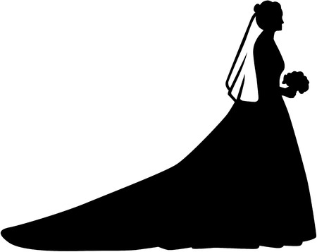Bride silhouette with long trainのイラスト素材