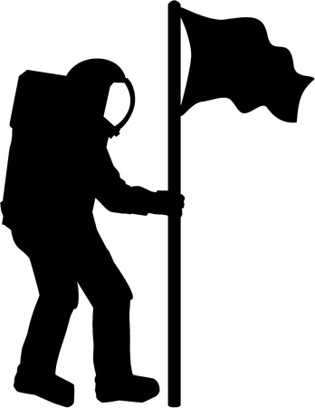 Astronaut Silhouette with flagのイラスト素材
