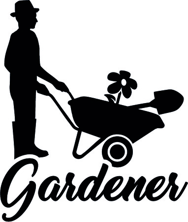 Silhouette of a gardener with job title and wheelbarrowのイラスト素材