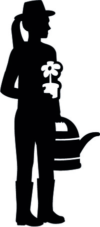 Silhouette of a female gardener with watering can and flowerのイラスト素材