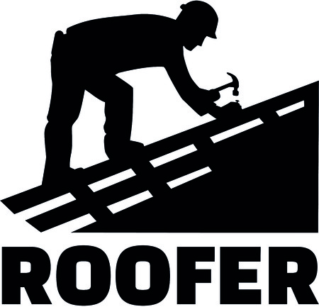 Roofer working on top of a roof with job titleのイラスト素材