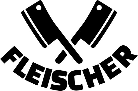 Crossed butcher knifes with German job title illustration.のイラスト素材