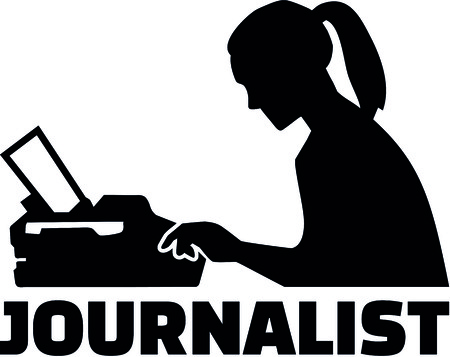 Silhouette of a female journalist with job title and typewriterのイラスト素材