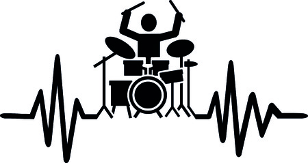 Heartbeat pulse line drummer with drummer silhouetteのイラスト素材