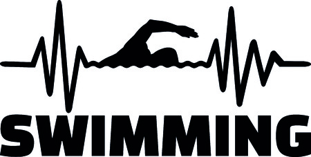 Heartbeat pulse line with swimmer using front crawl swimming technique and wordのイラスト素材
