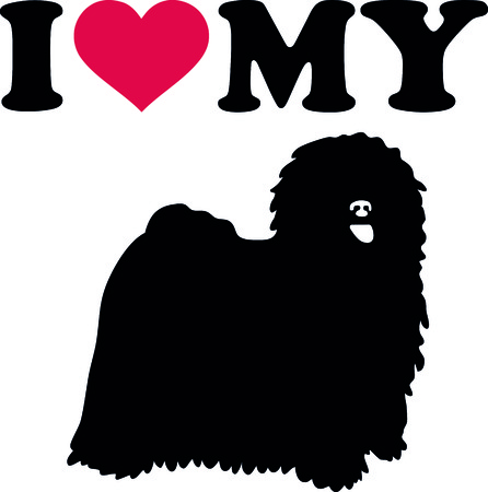 I love my puli with red heart and silhouette illustration.のイラスト素材