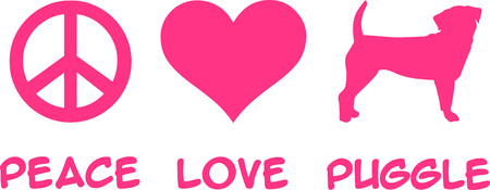 Peace, Love, Puggle slogan pinkのイラスト素材