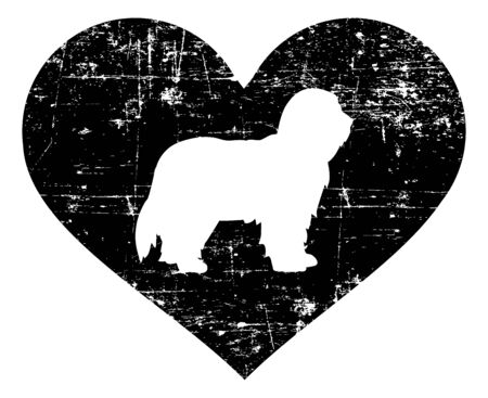 Bearded Collie silhouette in black heartのイラスト素材