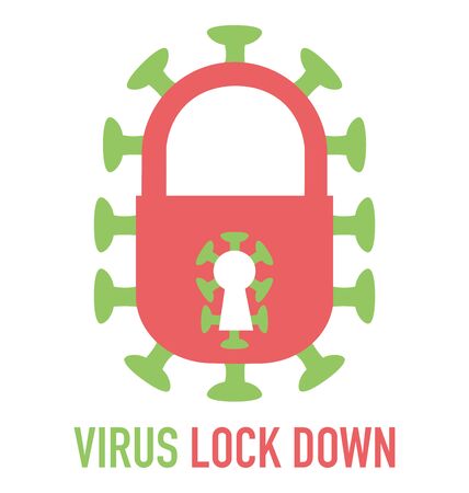 Icon of a lock with parts of a virus, coronavirus covid-19 lock downのイラスト素材