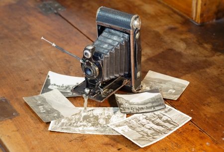 Old film camera and war picturesのeditorial素材