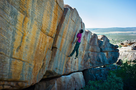 Leap of Faith boulder, 8a, Rocklandsの写真素材