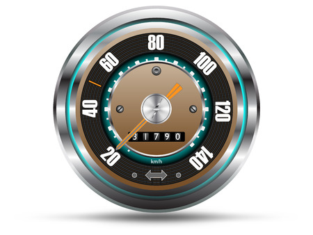 Retro style speedometer, with silver chrome frame, isolated on white backgroundのイラスト素材