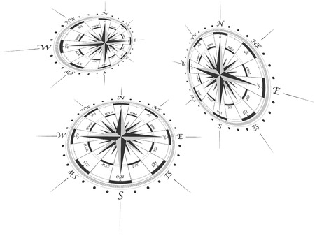 Compass roses in perspective のイラスト素材