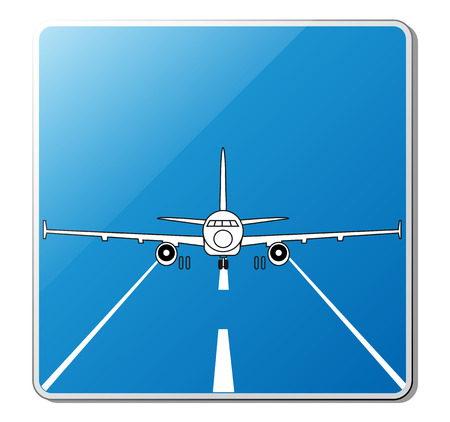 Custom airport sign  Illustration of the jet airplane on the runway, vector のイラスト素材