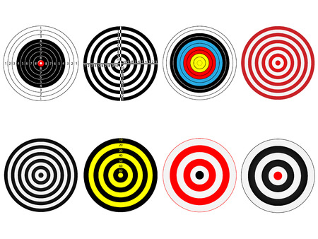 Set of eight vector targets, isolated on white のイラスト素材