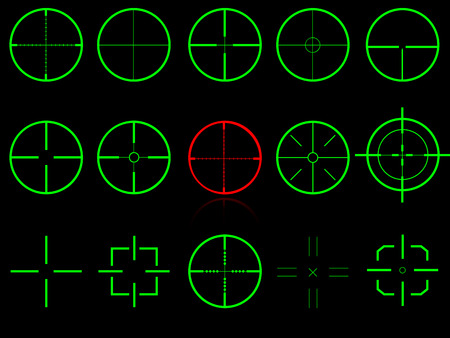 Set of fifteen vector cross hairs,isolated on black,united in one shape, very easy editable のイラスト素材