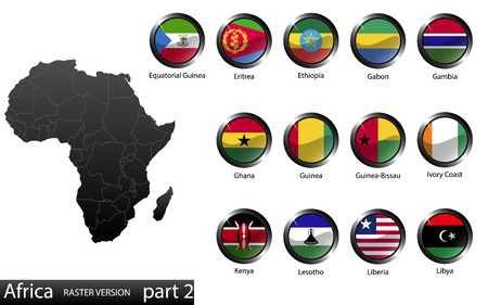 High detailed national flags of African countries, clipped in round shape glossy metal buttons, vector, part 2 のイラスト素材