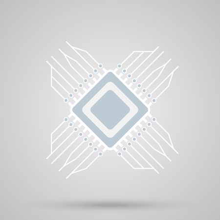 CPU icon, square shape with contacts and shadow, IT conceptのイラスト素材