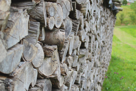 Firewood on a fieldの写真素材
