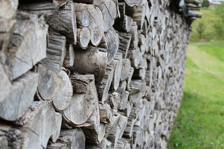 Firewood on a fieldの写真素材