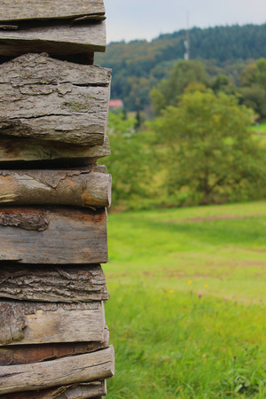 Firewood on a fieldの写真素材