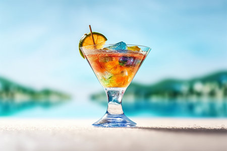 Cocktail on the beach with a view of the sea.の素材