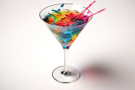 Cocktail with multicolored liquid in a martini glassの素材