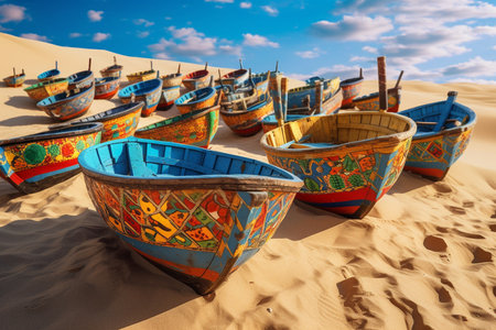 Traditional fishing boats in the Sahara desert. Morocco. Africa. Selective focusの素材