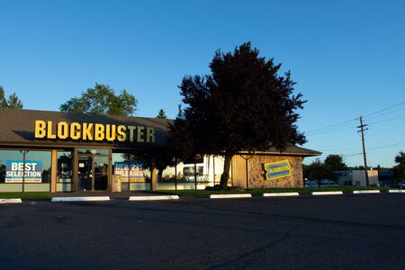 BEND, OREGON, USA - JULY 21, 2019: Exterior view of the last Blockbuster Video Store in the world....